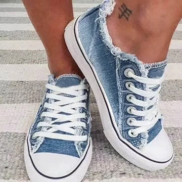Round Toe Lace-Up Cavas Denim Sneaker