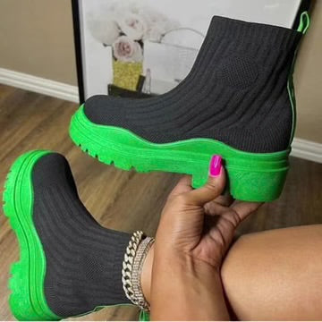 Round Toe Mid Heal Knitted Elastic Sock Boot