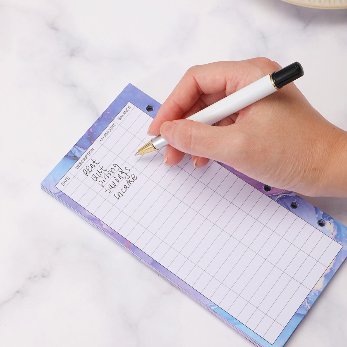 A6 PU Leather Budget Binder A6 Notebook Binder for Budgeting Money Saving Folder Marble Pattern Corner Protector Black