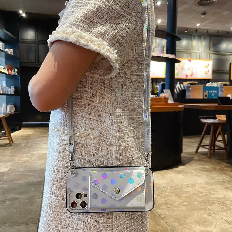 Applicable Polka Dot Crossbody Change Card Holder Phone Case Multifunctional Back Cover Card Holder