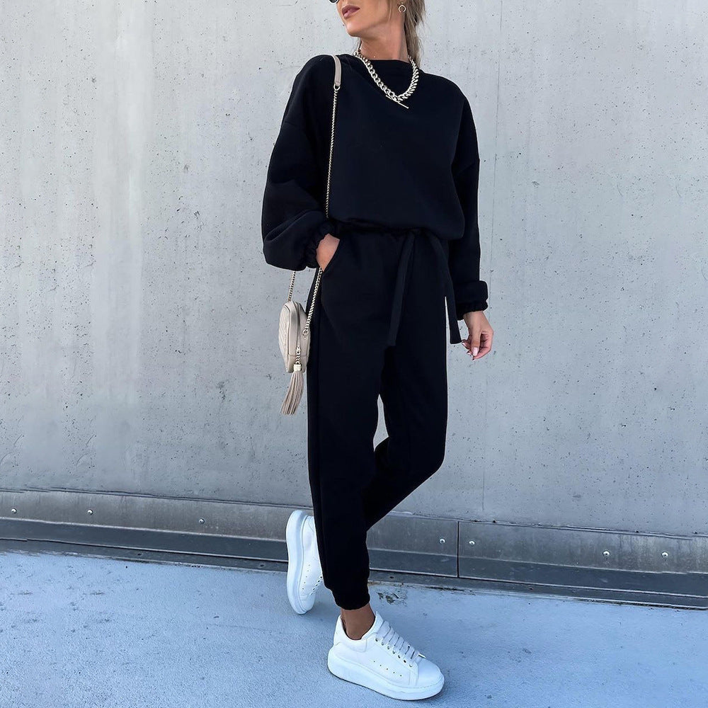 Fashion Solid Color Long-Sleeved Loose Casual Two-Piece Suit