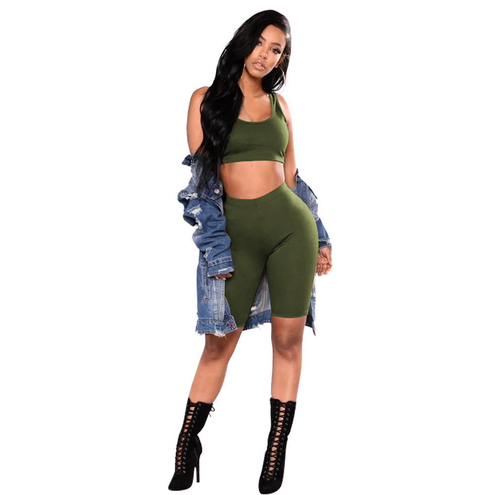 Women's Summer Solid Color Sports Sexy Two-piece Set