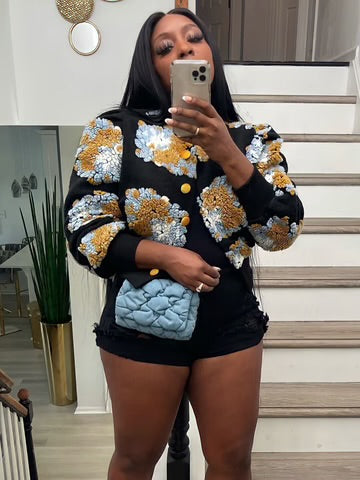 Three-Dimension Floral Short Coat