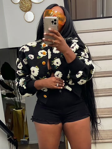 Three-Dimension Floral Short Coat