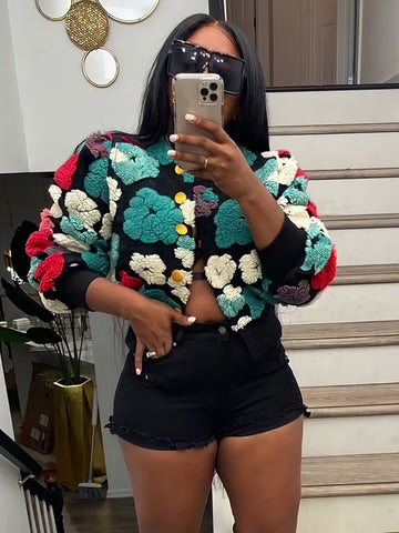 Three-Dimension Floral Short Coat