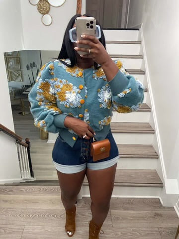 Three-Dimension Floral Short Coat