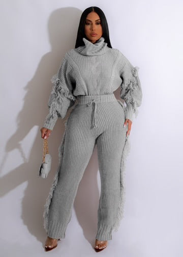 2PC Solid Knitted Long Sleeve High Neck Set