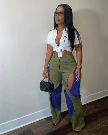 Hollow-Out Design Casual Pants