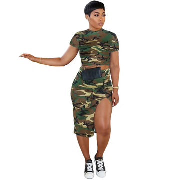 Camouflage Floral split Sheath Skirt