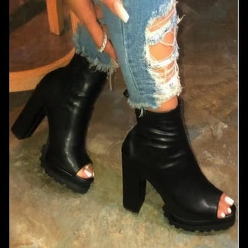 Sexy Peep Toe Thick Heel Boots