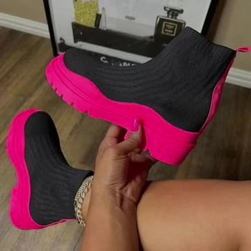 Round Toe Mid Heal Knitted Elastic Sock Boot