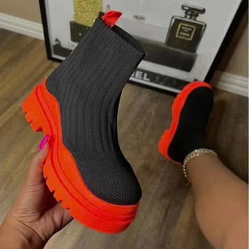 Round Toe Mid Heal Knitted Elastic Sock Boot