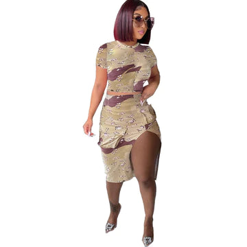 Camouflage Floral split Sheath Skirt