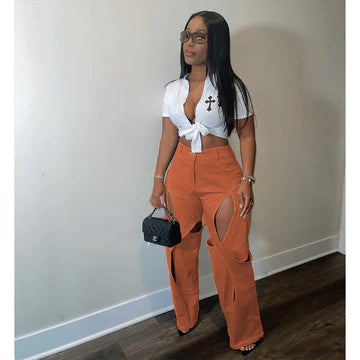 Cotton Dough Twist Hollow Casual Pants