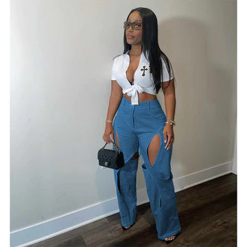 Cotton Dough Twist Hollow Casual Pants