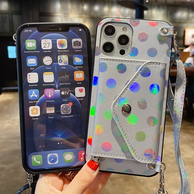 Applicable Polka Dot Crossbody Change Card Holder Phone Case Multifunctional Back Cover Card Holder