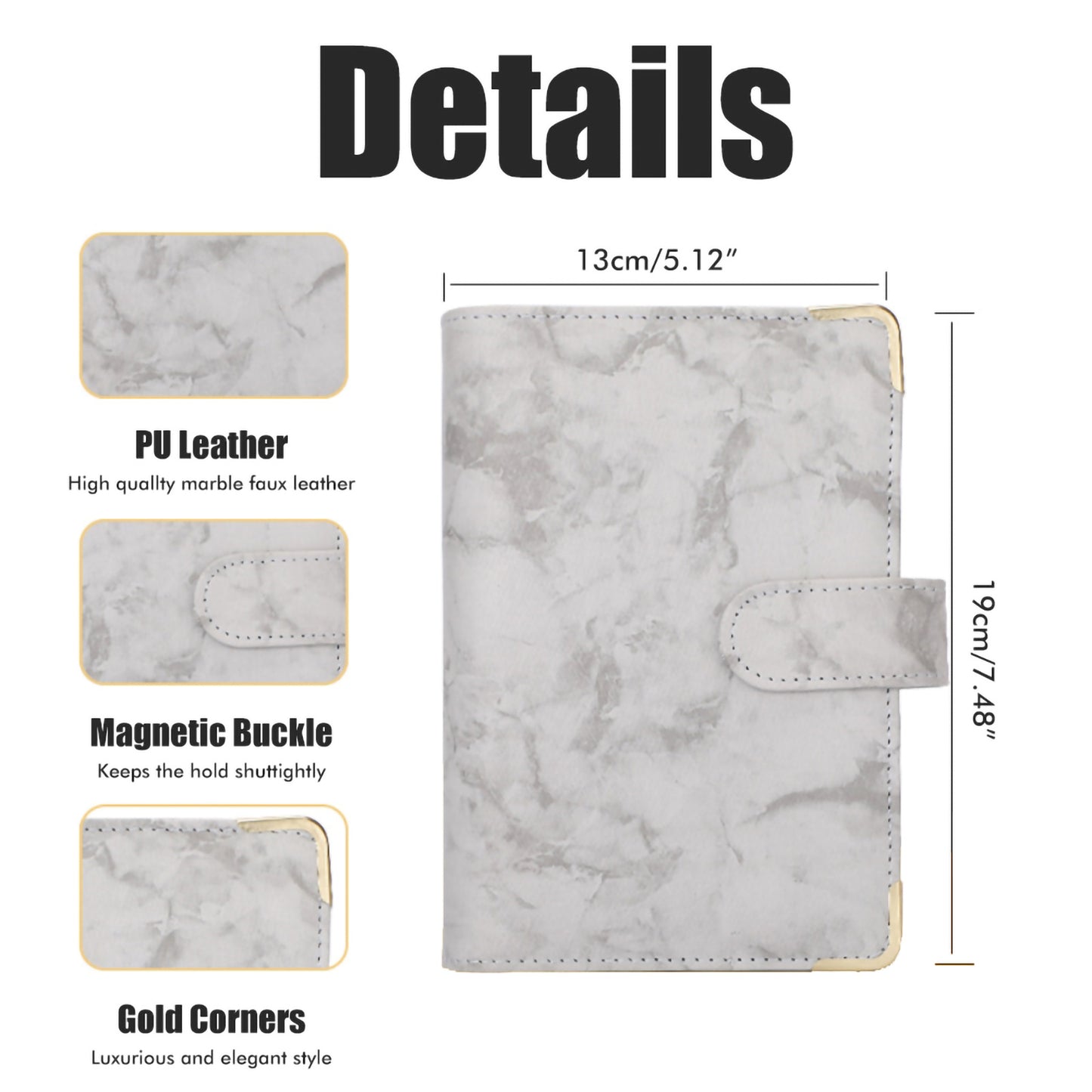 A6 PU Leather Budget Binder A6 Notebook Binder for Budgeting Money Saving Folder Marble Pattern Corner Protector Black