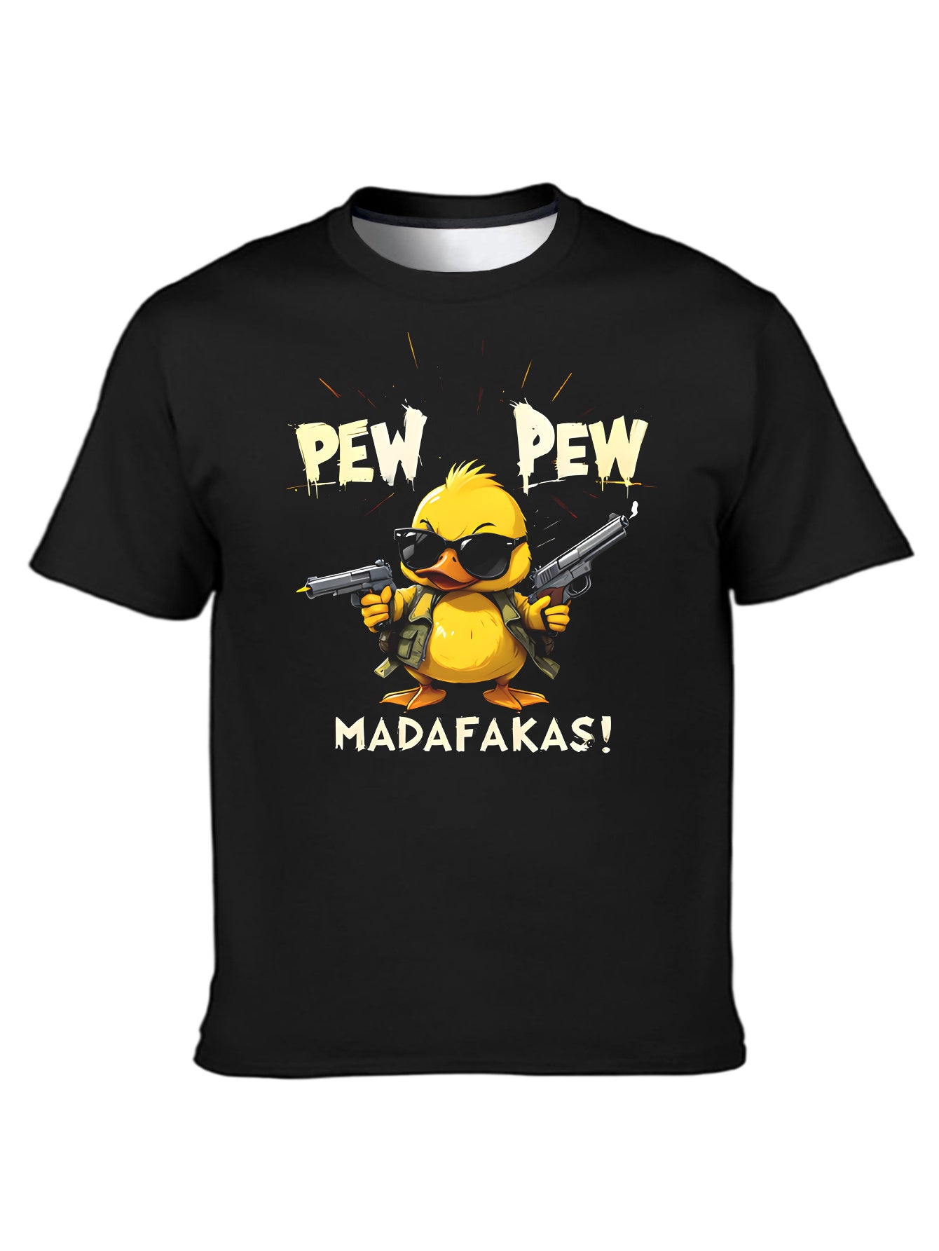 Fun Duck Pattern T-shirt - Breathable And Moisture Absorbing Polyester Fiber, Casual Round Neck Short Sleeve, Men's Summer Fashion Top