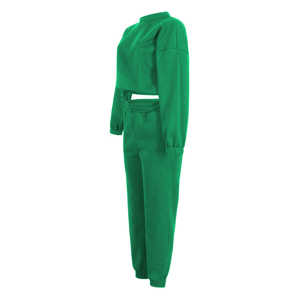 Fashion Solid Color Long-Sleeved Loose Casual Two-Piece Suit