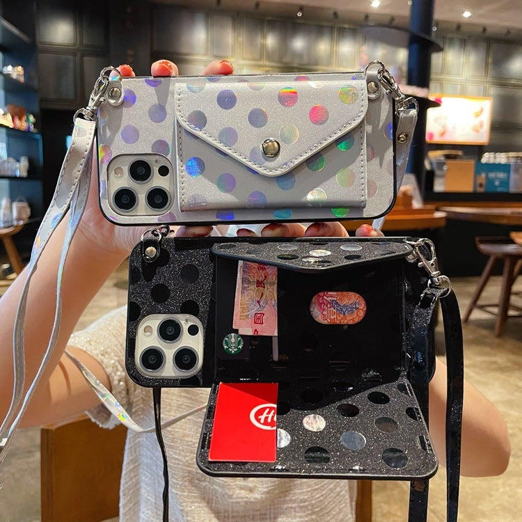 Applicable Polka Dot Crossbody Change Card Holder Phone Case Multifunctional Back Cover Card Holder