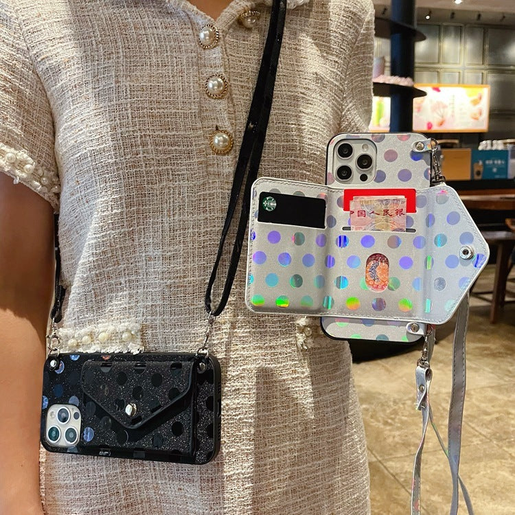 Applicable Polka Dot Crossbody Change Card Holder Phone Case Multifunctional Back Cover Card Holder