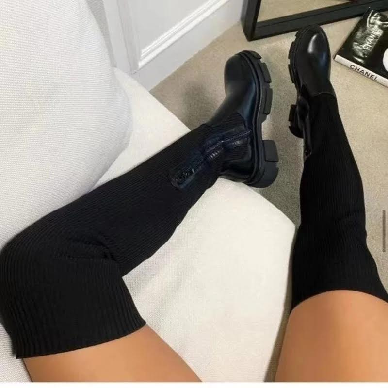 Knee Woven Sock Boots